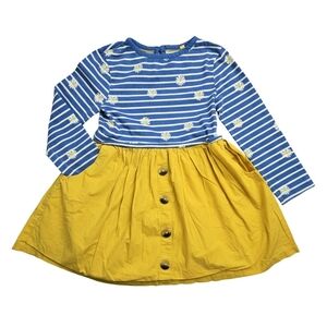 Mini Boden Girls Dress 5–6Y Yellow Skirt Daisy Stripe Cotton Pockets